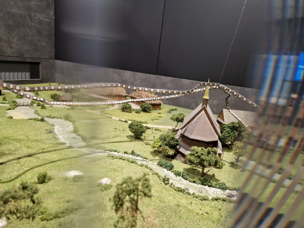 Mock-up of a Lesser Horseshoe Bat flying between the cave and the church